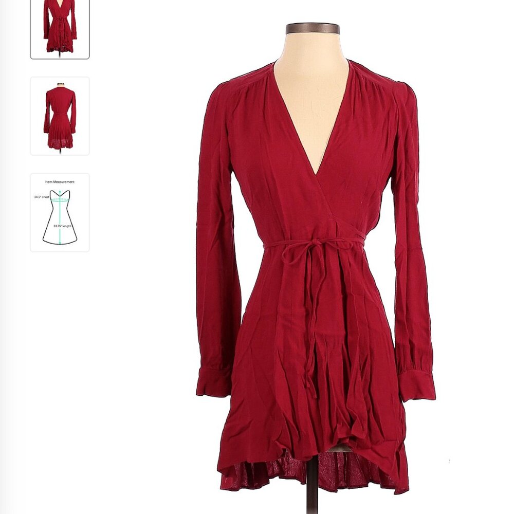 Reformation Mini Wrap Dress - Long Sleeve, Red
